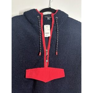 Brooks Brothers Navy Red Trim Teddy Fleece 1/2 Zip Pullover Hoodie XS BRAND NEW
